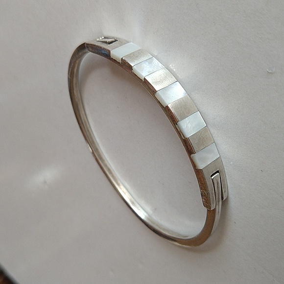950 silver bracelet silver vintage mop mother of pearl inlay - Picture 7 of 10